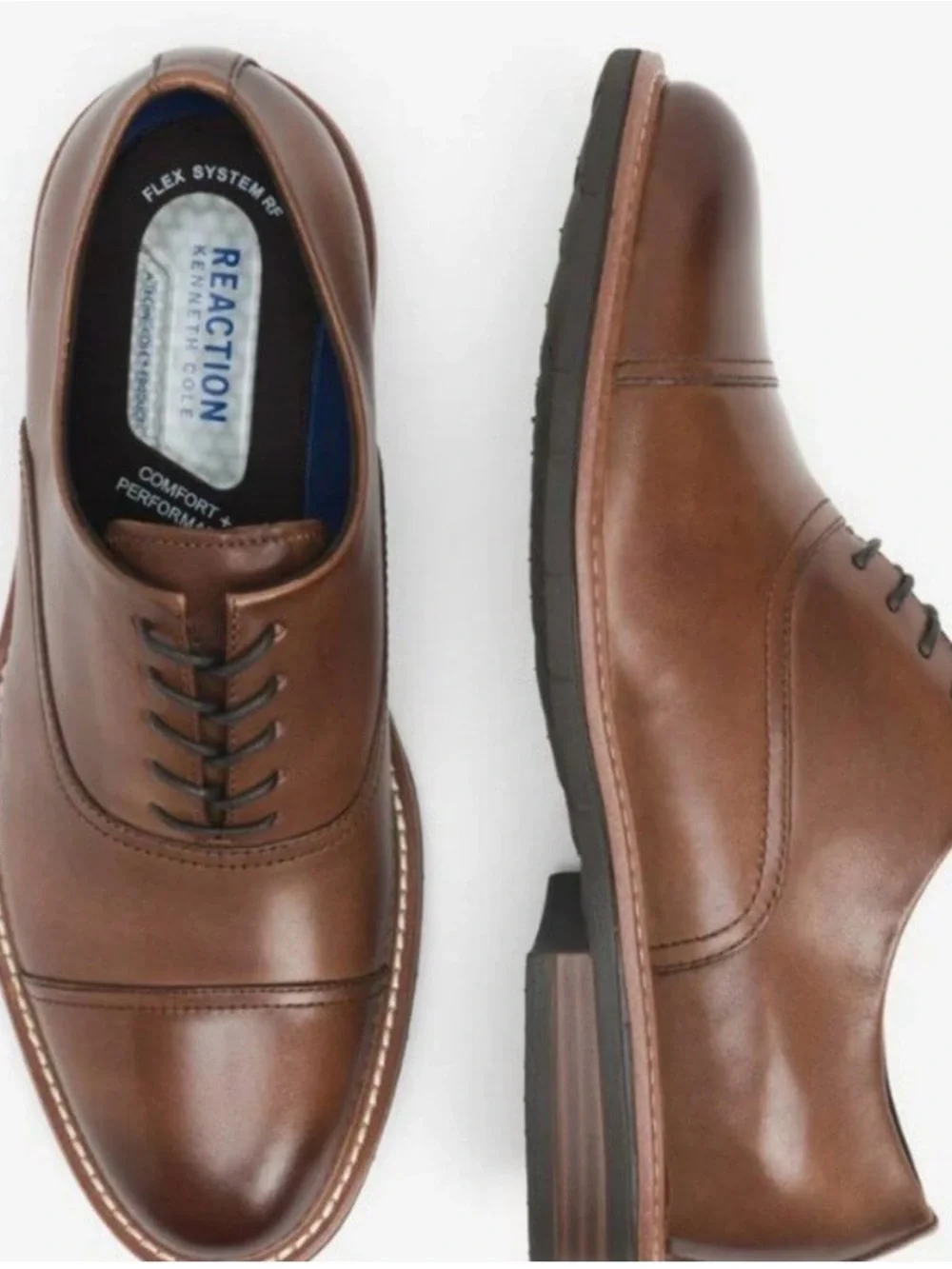 Kenneth Cole -flex system- Classic Brown Leather Cap-Toe Derby for Men size 11